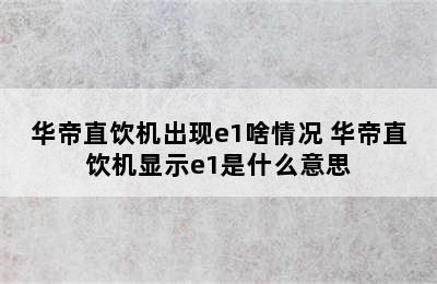 华帝直饮机出现e1啥情况 华帝直饮机显示e1是什么意思